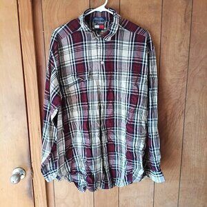 Tommy Hilfiger Men’s Large Plaid Button Down Shirt Rayon Long Sleeve Red